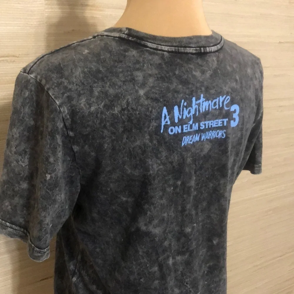 Women's Black Acid Wash A nightmare on Elm Street Horror Graphic Cropped Tee Sm